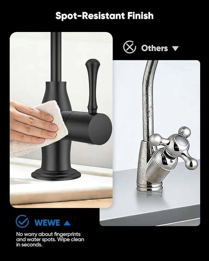 WEWE Vintage Drinking Water Faucet, Lead-Free Stainless Steel Kitchen Water Filter Faucet for Reverse Osmosis System, Non-Air Gap RO Beverage Faucet, Matte Black