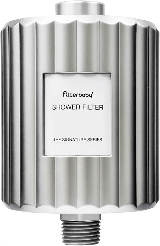 Filterbaby Signature Shower Filter – IAPMO Certified to NSF177 Standard, Doctor Developed, Reduce up to 99% Chlorine/Chloramine/Lead/Certain Heavy Metals, Advanced Filtration for Skin & Hair, Chrome