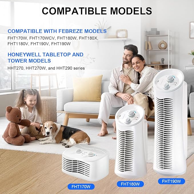 Air Purifier Filters for Honeywell HRF201B, HHT270, FHT170, FHT180, FHT190,HHT270W, HHT290 and Febreze FRF102B, FHT190W HEPAClean Series Air Purifier - Type U HEPA Filter - 2Pack
