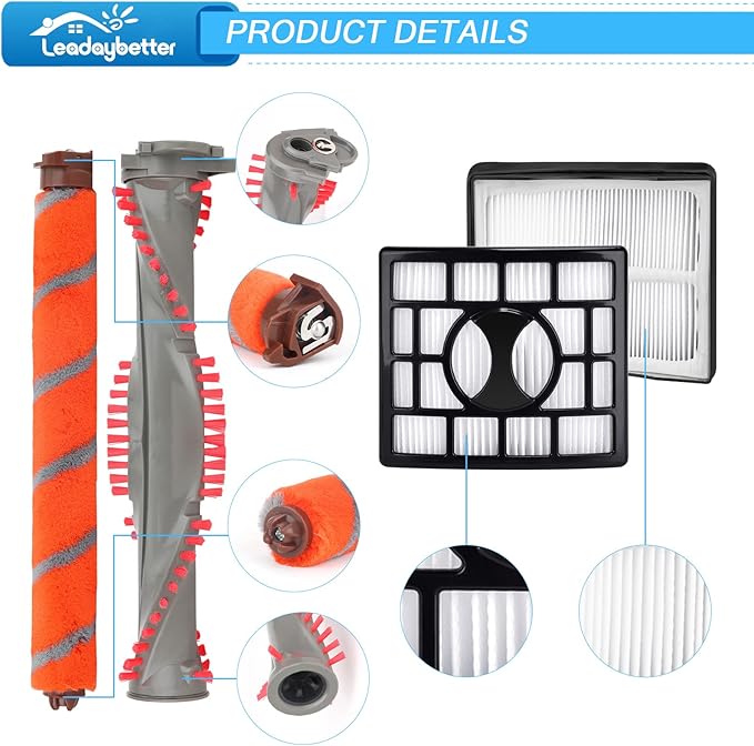 Leadaybetter UV810 Roller Brush Filter Replacement for Shark DuoClean NV800 NV800W NV801 NV801Q NV803 Powered Lift Away Speed Upright Vacuum, Compare to Part # 1147FT800 & 1148FT800 & XHF680 & XFF680