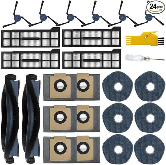 Replacement Parts for eufy X10 Pro Omni Robot Vacuum Cleaner Accessories Kit 24 Packs 2 Main Brush, 4 Filters, 6 Side Brushes, 6 Mop Cloths, 6 Dust Bags