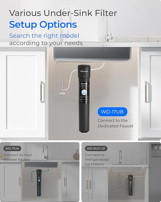 Waterdrop 17UB 3 Years Under Sink Water Filter, Under Sink Water Filtration System, NSF/ANSI 42 Certified, Reduces PFAS, PFOA/PFOS, Lead, Under Sink Water Filter with Faucet, 24K Gallons