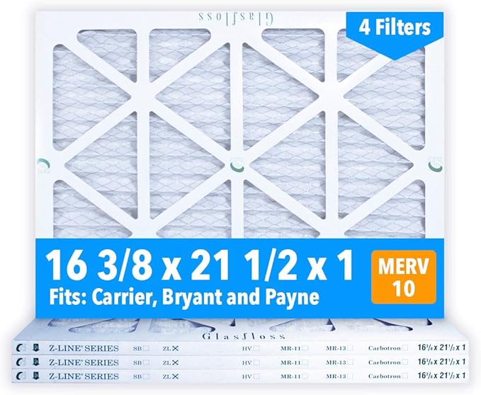 Glasfloss 16-3/8 x 21-1/2 x 1 Air Filters (Case of 4), MERV 10, Pleated, Made in USA