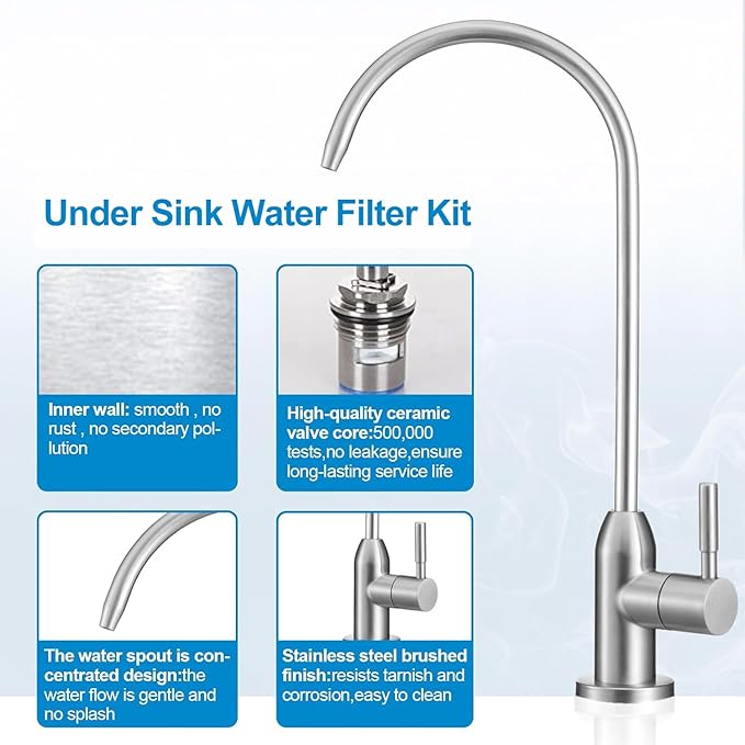 Under Sink Water Filter - Water Filter kit for Home Bar and Bathroom,Highly Effective Reduces Chlorine,Bad Taste&Odor,Good Choice for a Countertop Ice Maker,Coffee Maker and Skin Care