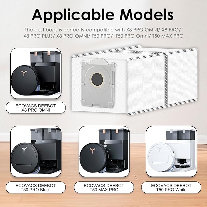 (6 Pack) X8 PRO OMNI Replacement Dust Bags Compatible with ECOVACS DEEBOT X8 PRO OMNI/ T80 Omni/ T30C Omni/ X9 Pro Omni/ T50 MAX PRO Omni/ T50 PRO Omni Robot Vacuum, Canister Bags, Vacuum Bags