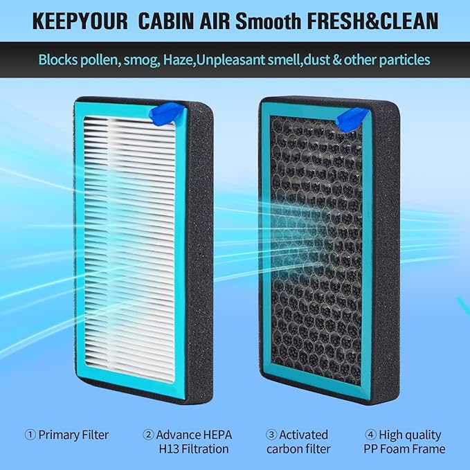 2 Pack Cabin Air Filter with Activated Carbon,Compatible with Tesla Model 3 &Model Y HEPA Cabin Air Filter Accessories(2016-2025) &Cabin Air Filte Replacement Accessories with Install Tools