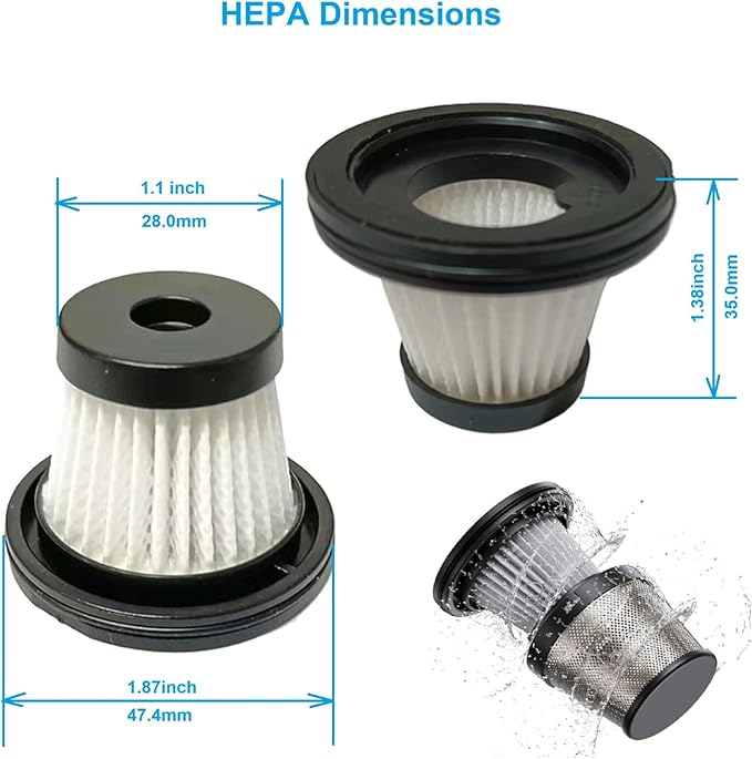 6 pack Hepa Filter Replacement Compatible with Upbooz VC012, AUXITO VC030, OXILAM VC030,VINBYEE, DEDC Car Vacuum, Washable Hepa Filters Works with Upbooz Handheld Vacuum.