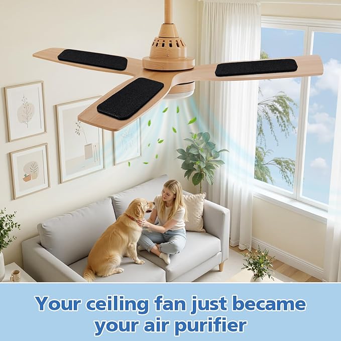 20 Pack Ceiling Fan Filters for Blades, Activated Coconut Shell Carbon Fan Blade Air Filters for Dust, Odors & Pet Dander, Easy Stick Universal Fit Ceiling Fan Air Purifier Pads, Unscented