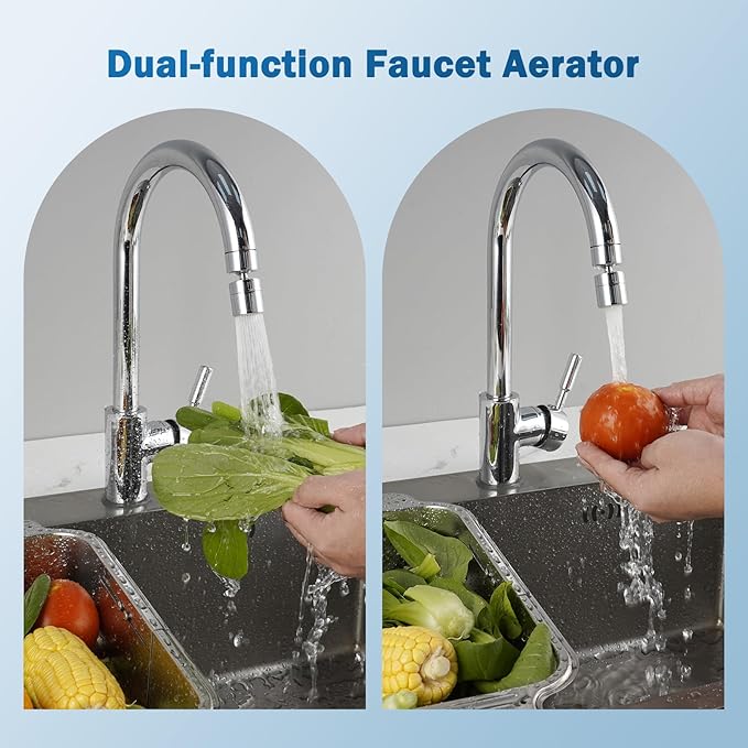 Hibbent Metal Faucet Aerator, 360-Degree Swivel Metal Kitchen Sink Aerator, Dual-function Sink Sprayer Attachment, Faucet Replacement Part 55/64'' Female Thread, Silver