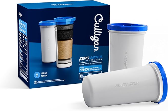 Culligan with ZeroWater Technology Replacement Filter 2-Pack, 5-Stage Advanced Water Filter – IAPMO Certified to Reduce Lead, Total PFAS (Forever Chemicals), Mercury, Fluoride, and Chlorine