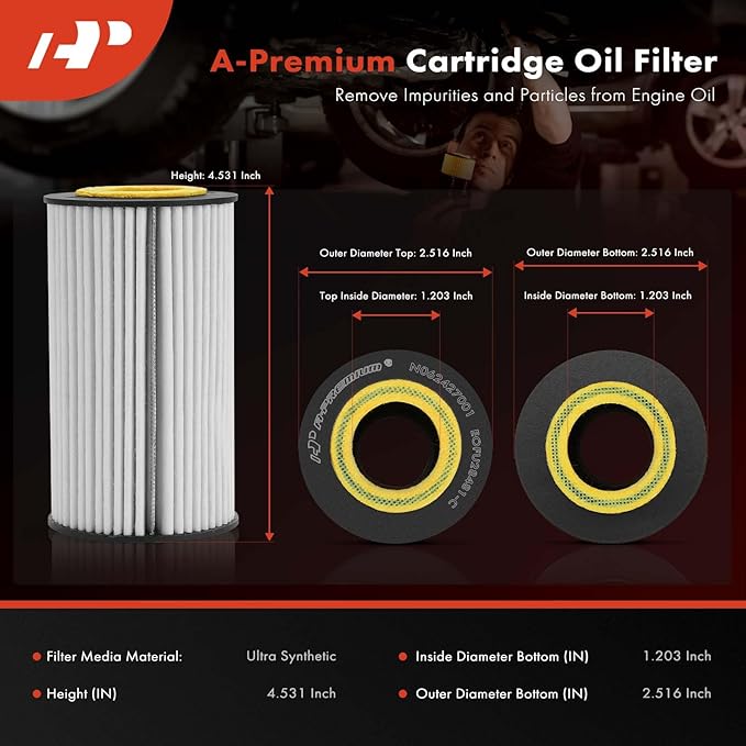 A-Premium 20K Miles Upgrated Protection Oil Filter Compatible with Mercedes-Benz & Chrysler & Dodge & Freightliner Models - C230, E280, GLK350, GL450, S400, G500, SL550, SLK320, R350, CL600, CLK430
