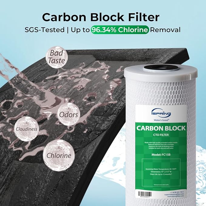 iSpring F3WGB31B Whole House Water Filter Replacement Pack with Sediment and Carbon Block Filters, Reduces up to 99% Chlorine, Sediments, Taste, Odor, Up to 12 Months, 4.5” x 10”, Fits WGB31B
