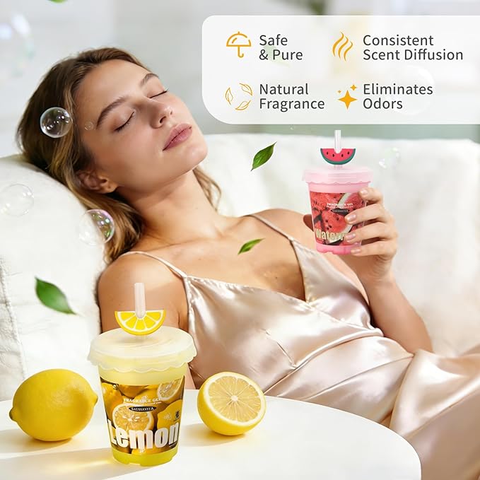 Diffusers for Home Lemon Scent 2 Pack, Bathroom Diffuser Cute Fruit Cup Shape for Office, Air Freshener Diffuser Gel Leak-Proof Car & Room, Bathroom Scent Diffuser Gift for Friends and Family
