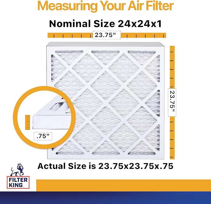 Filter King 24x24x1 Air Filter (MERV 13) (6-Pack) Dust & Allergy Control AC Furnace Filters, MADE IN USA, HVAC, Pleated, Electrostatic (Actual Size: 23.75 x 23.75 x .75)