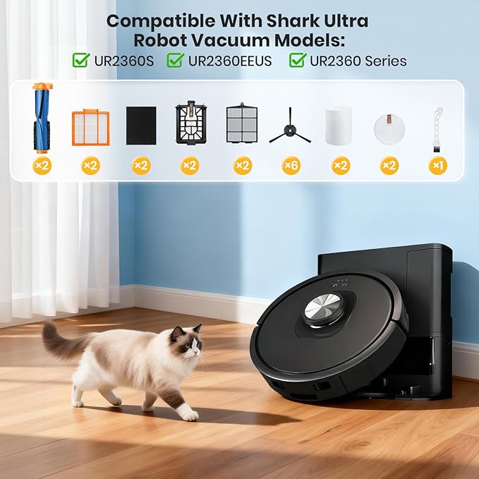 Replacement Parts Compatible with Shark UR2360S UR2360 UR2360EEUS Ultra Robot Vacuum Cleaner,Main Brush,HEPA Filter,6 Side Brush,20 Pack Accessories kit