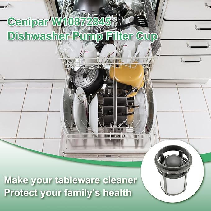 【Upgraded】 W10872845 Dishwasher Pump Filter Cup Assembly Replacement for Amana Kenmore Whirlpool KitchenAid Dishwasher Replace 8579307, W10056425, W10056426, W1005642, AP6030094 by Cenipar