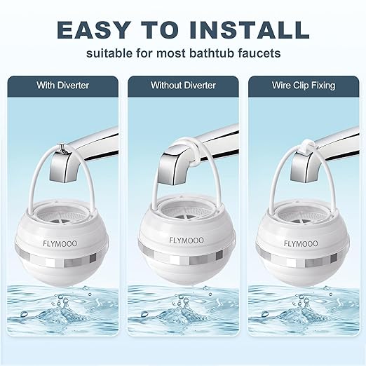 Bath Filter for Tub, Bathtub Faucet Water Filter with 8 Stages & 2,500 Gallons of Filtration to Reduce Contaminants for Softer, Smoother Skin (White)