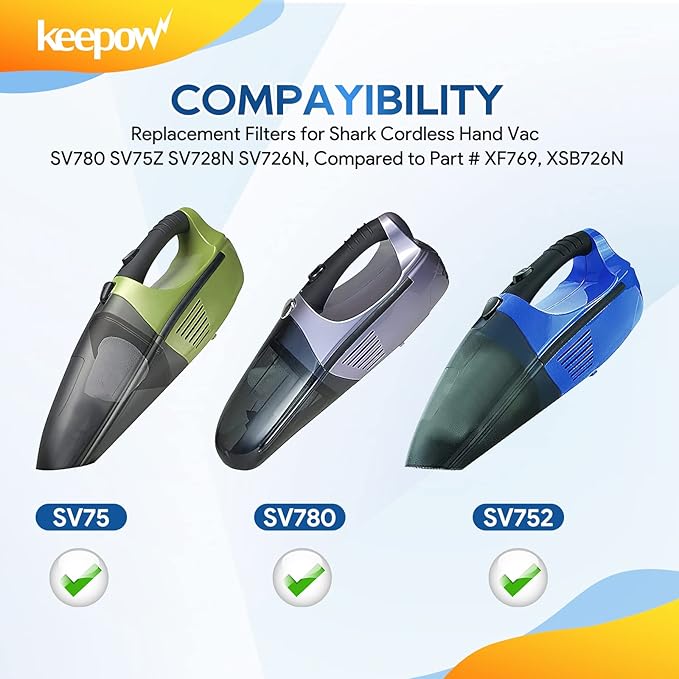 KEEPOW Cordless Vacuum Filter Replacement Compatible with Shark Cordless Handheld Vacuum SV780 SV75Z SV728N SV726N, Replacement Part# XF769, XSB726N (6 Pack)