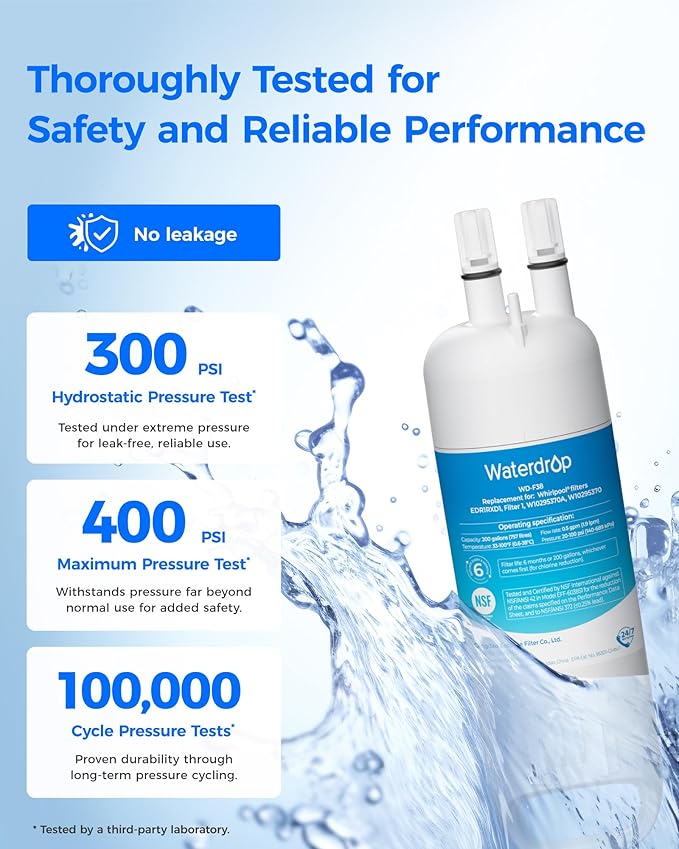 Waterdrop EDR1RXD1 Replacement for Everydrop® Filter 1,W10295370A, EDR1RXD1B, P8RFWB2L, P4RFWB, Kenmore® 46-9081, 46-9930, WD-F38 Refrigerator Water Filter, 2 Filters