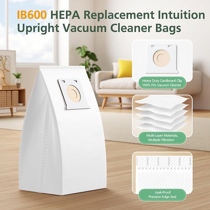 16Pack IB600 HEPA Vacuum Bags for Kenmore Intuition Upright Vacuum Cleaner BU4022, BU4020, BU4018, BU4050, BU3040,White