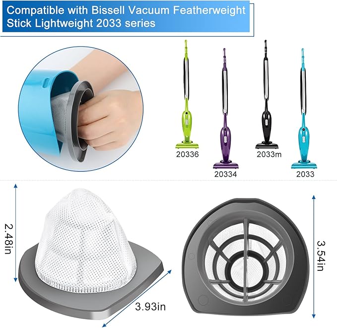 2033 Vacuum Filter for Bissell Featherweight Stick Lightweight Bagless Vacuum 20331 20333 20334 20336 20339 2033M,6 Mesh Filters and 6 Foam Filters, Replace part# 1611508