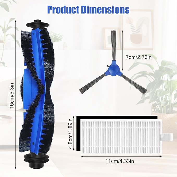 Replacement Parts for Eufy Robovac 11S, 12, 15T, 15C, 25C, 30, 30C, 35C Slim Carpet Robotic Vacuum Cleaner, 4 Side Brushes, 4 Filters, 1 Roller Brush and Clean Tools Accessories Kit 10 Pack