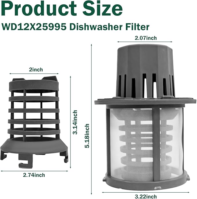 WD12X25995 Ultra Fine Filter and Basket Assembly Compatible With GE/Hotpoint/Haier Dishwashers, Replace AP6989426 PS16217023 EAP16217023 Dishwasher Filter Replacement Part CDT888P2V1S1 CDT805M5N2S5