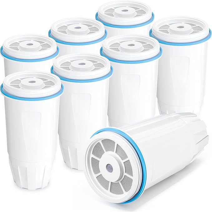 Water Filter Replacement Compatible with Zero Pitcher and Dispenser ZR-001 ZR-017 ZR-004 ZP-006 ZD-013 ZS-008, Multi-Stage Filter System, Reduce Lead, Chromium, and PFOA/PFOS, Pack of 8, By DESENRUIS