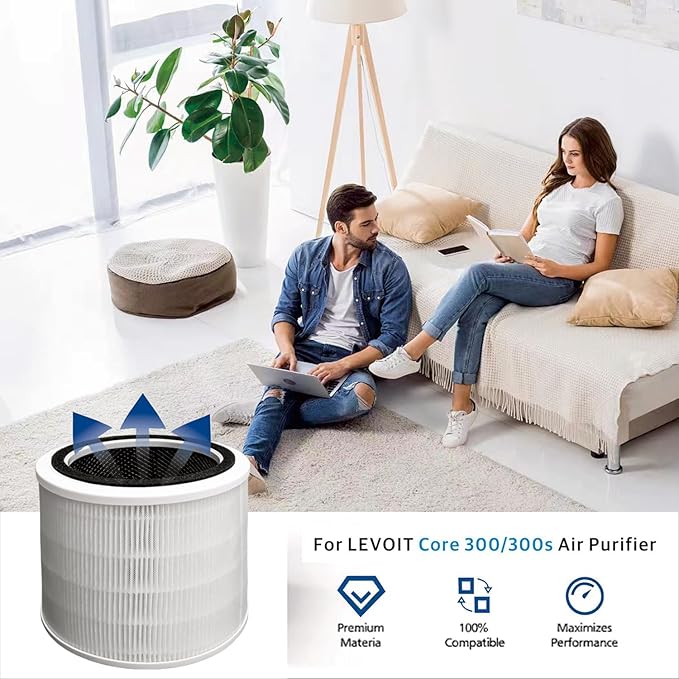 2 Pack Core 300 Replacement Filter Compatible with LEVOIT Core 300 and Core 300S Air Purifier, 3-in-1 H13 Grade True HEPA Filter Replacement, Replace Core300-RF, White