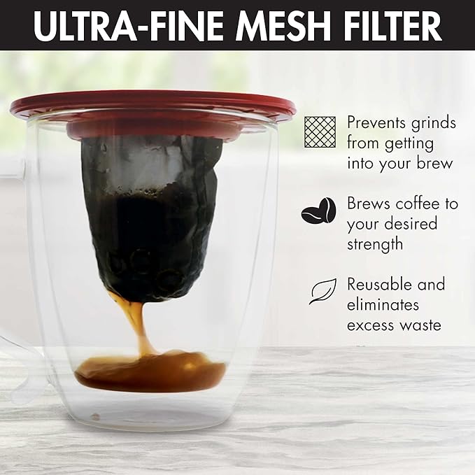 Primula Brew Buddy Portable Pour Over, Reusable Fine Mesh Filter, Dishwasher Safe, Single Cup of Coffee or Tea at Any Strength, Ideal for Travel or Camping, 404.88 milliliters, Red (Pack of 6)