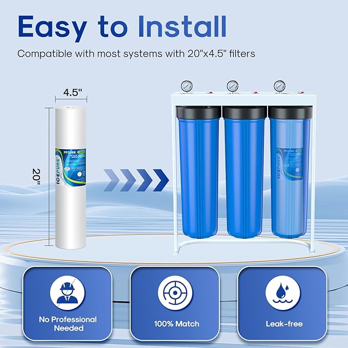 ICEPURE 5 Micron 20" x 4.5" Whole House Sediment Water Filter Cartridge Replacement for FPMB5-20, SP-DD-5005-20BB, FP25B, AP810-2, 155358-43, SDC-45-2005, 2PP20BB1M, P5-20, 3 Pack