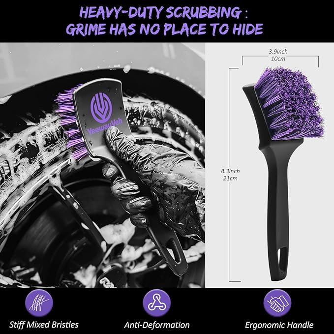 YeewayVeh 7PCS Motorcycle Cleaning & Polishing Kit - Ultimate All-in-One Care with Wax Applicator Pads, Detailing Brush & Weave Drying Towel | Safe for Chrome, Paint, Tires for Bikers
