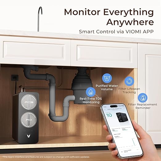 VIOMI V8 Pro 800GPD Reverse Osmosis System, 9-Stage Tankless Under Sink RO Water Filter, NSF/ANSI 372 & 58 Certified, 3:1 Pure to Drain, Reduce PFOA/PFOS, Smart LED Faucet, Incl. 1 Extra Filter