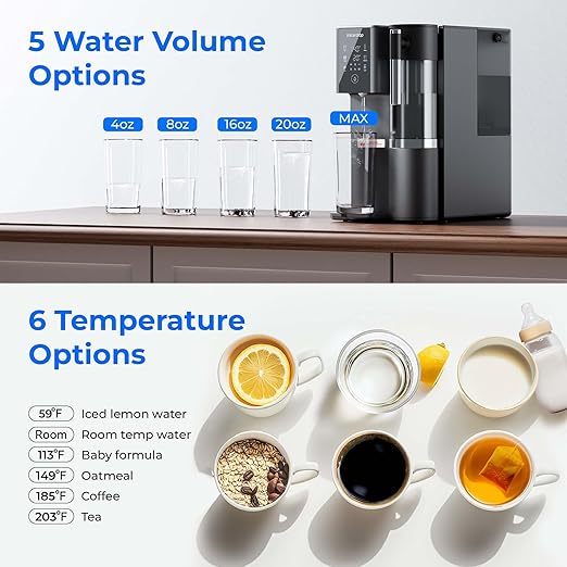 Waterdrop A2 Countertop Reverse Osmosis System, Hot and Cold RO System, Portable Pure Water Tank, Bottleless Water Cooler, 6 Temperature Settings, Hot Cold Room Water, 3:1 Pure to Drain