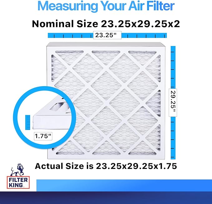 Filter King 23.25x29.25x2 Air Filter (MERV 8) (4-Pack) Dust & Allergy Control AC Furnace Filters, MADE IN USA, HVAC, Pleated, Electrostatic (Actual Size: 23.25 x 29.25 x 1.75)