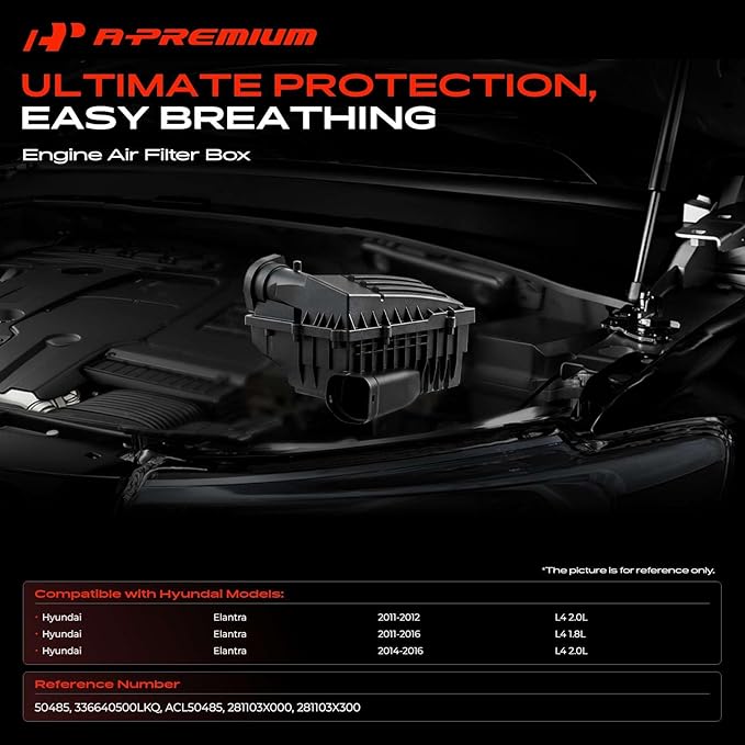 A-Premium Engine Air Filter Cleaner Box Housing without Air Strainer Compatible with Hyundai Elantra 2011-2016, L4 1.8L 2.0L, Replace# 281103X000, 281103X300