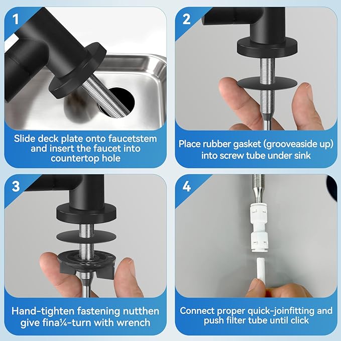 Drinking Water Faucet, Lead-Free Kitchen Water Filter Faucet for Reverse Osmosis or Water Filtration System, RO Faucet, Brushed Nickel (Black)