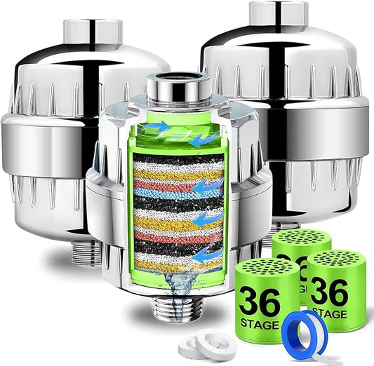 Shower Water Filter, 36-Stage High Output Filtered Shower Head, Shower Head Filter for Hard Water for Hard Water, Removes Chlorine, Fluoride (3 Pcs Shower Filter)