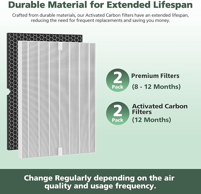 116130 Filter H Replacement Compatible with Winix 5500-2 5520 AM80 Plasmawave Air Purifier, 2 Pack Filters & 2 Pack Activated Carbon Filters Combo Pack