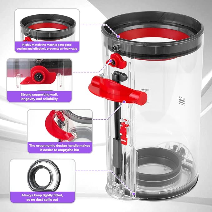 replacement for V11 dustbin for Dys Large Dust Collector, includeing V11.V15.SV14.SV15.SV22, Dust Collector for Vacuum Cleaners. with HEPA Filter, with On/Off Clip.