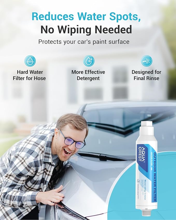 AQUA CREST Inline Water Filter, Dedicated for Car Washing, Window & Yard Cleaning, Effectively Reduce Hard Water Spots, Soften Water, Upgraded Formula, 2 Pack with Hose Protector