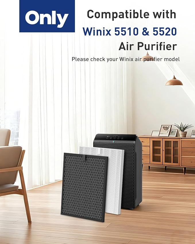5510 5520 Replacement Filter Q Compatible with Winix 5510 5520 PlasmaWave Air Puri-fiers, Include 2 HEPA Filters + 2 Carbon Filters, #1712-0123-00