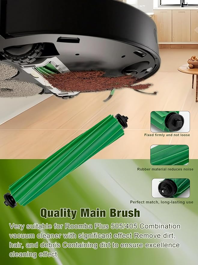 405 & 505 Replacement Parts for iRobot Roomba Plus 405 (G181/G185) Vac, Plus 505 Combo Vacuum. Accessories Kit with 8 Dust Bags, 2 Rubber Rollers, 4 Mop Pads, 3 HEPA Filters, 6 Side Brushes