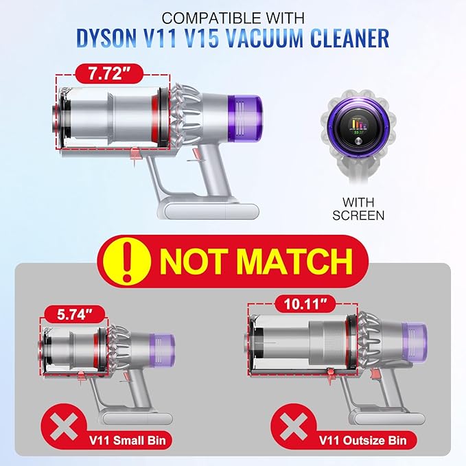 Upgraded Canister Compatible with Dyson V11 V15 SV14 SV15 SV22 Vacuum Cleaner Dust Bin, for Bin Part no. 970050-01 and Part no. 965443-01 with HEPA Filter