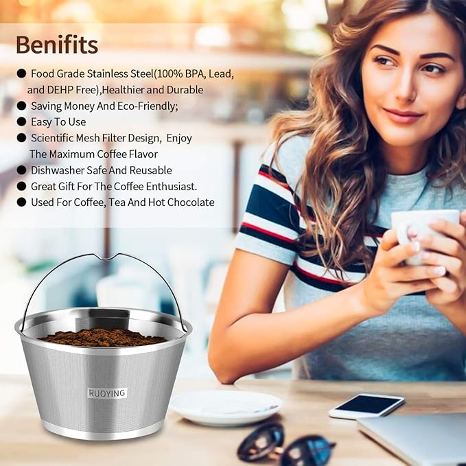 Reusable Stainless Steel Coffee Filter for Cuisinart & Hamilton Beach 8-12 Cup Drip Coffee Makers, Permanent Replacement Filter, Ultra Fine Mesh, Dishwasher Safe, BPA-Free