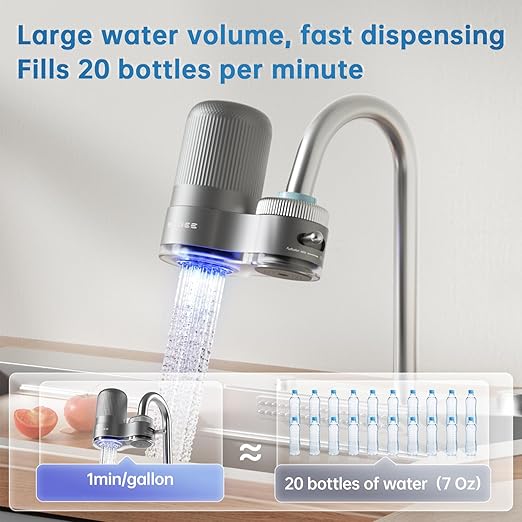 Faucet Water Filter, Sink Water Filter with NSF42 Certified & Blue Light, Remove Chlorine,Odor & Heavy Metals, Fits 15/16“, 13/15”, 3/4" Kitchen Faucets,1* Filter, LJ203