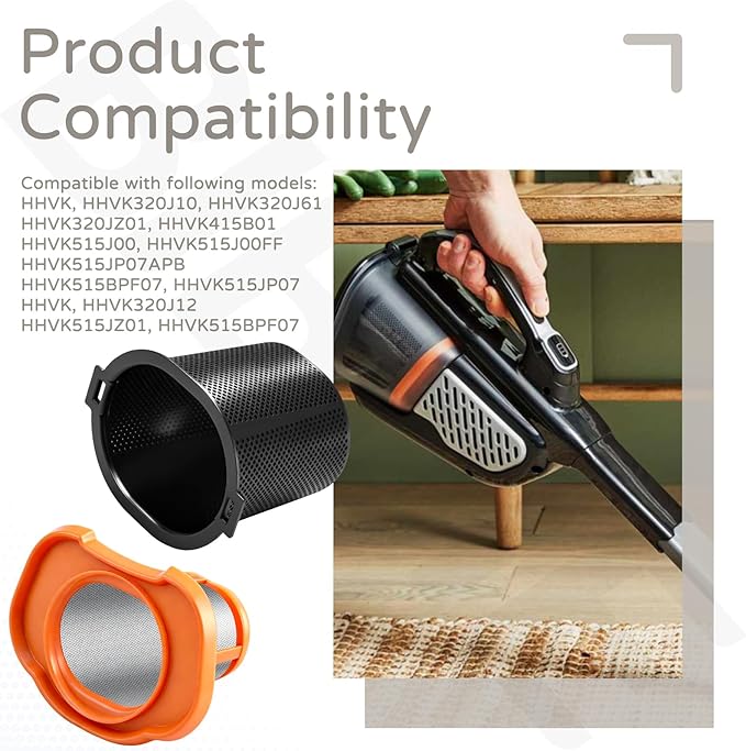 N651381 Vacuum Pre-Filter & HHVKF10 Filter for Black & Decker Vacuum Cleaner HHVK, HHVK320J, HHVK320J10, HHVK320JZ01, HHVK320J12, HHVK415B01, HHVK515J, HHVK515JP Handheld Vacuum Filter Washable