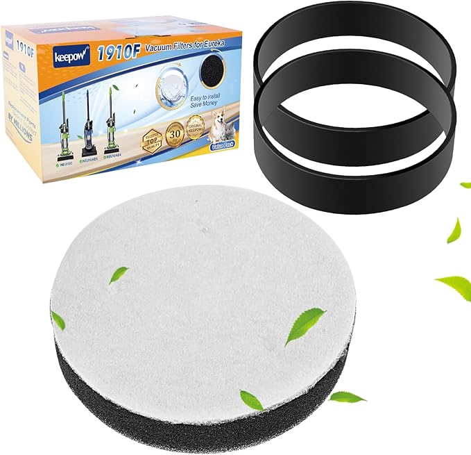 KEEPOW Vacuum Belts and Filters for Eureka Airspeed Compact Bagless Upright Vacuum Cleaner NEU100, NEU10AE4, NEU10AE5, NEU10AE2, NEU102 Series, Part #E0106 & E0105, 3 Pack