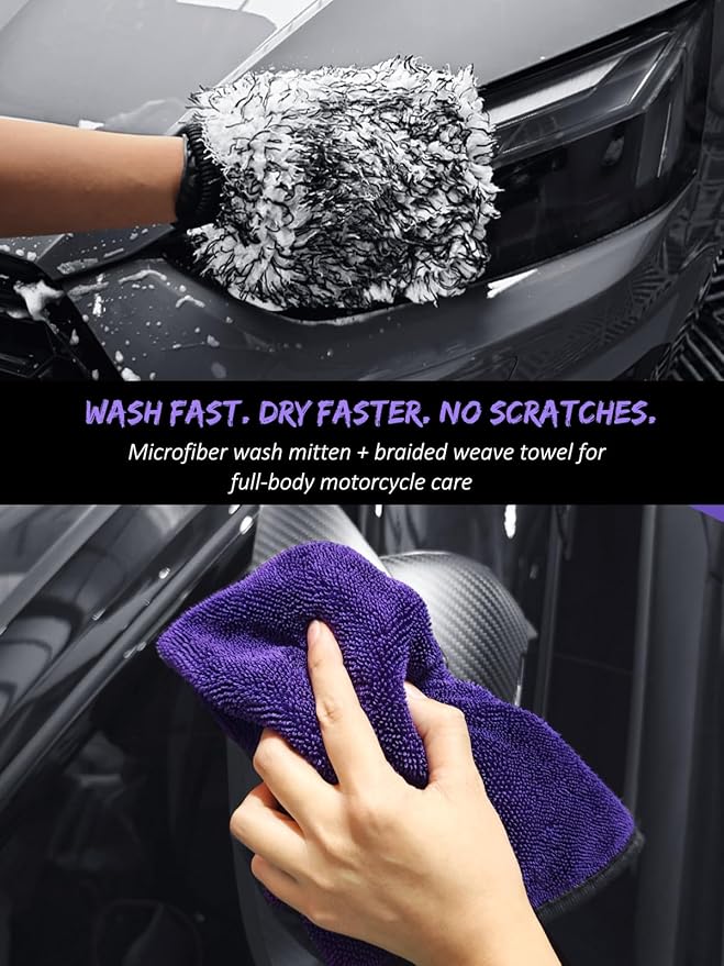 YeewayVeh 7PCS Motorcycle Cleaning & Polishing Kit - Ultimate All-in-One Care with Wax Applicator Pads, Detailing Brush & Weave Drying Towel | Safe for Chrome, Paint, Tires for Bikers