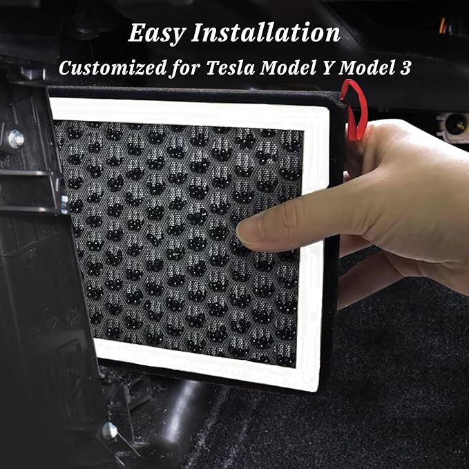 HEPA Air Filter for Tesla Model Y Model 3 Juniper Highland 2016-2025 2026 Cabin Air Filter with Activated Carbon, HEPA Filter Replacement Accessories (2 Pack) OEM:1107681-00-A